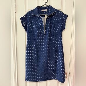 NWT CHICOS ZENERGY POLKA DOT HALF ZIP ACTIVE DRESS NAVY BLUE SIZE 10 PETITE